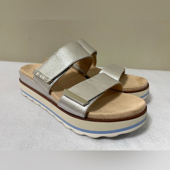 Vionic Brandie Silver Dual Strap Plaform Slide Sandal Shoes Comfort Wms US 7.5 - Picture 3 of 11